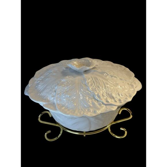 Miramar of California Vintage Cabbage Leaf Baking Chafing Dish with Lid/Stand - Picture 4 of 10